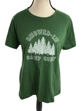 Sonoma Womens M Snowed In Camp Cozy Graphic T Shirt Green Short Sleeve